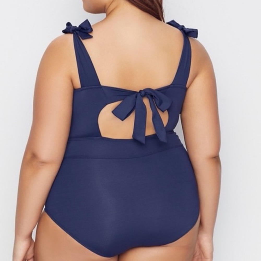 Becca - Solid Color Code Tie Shoulder One-Piece - image 4